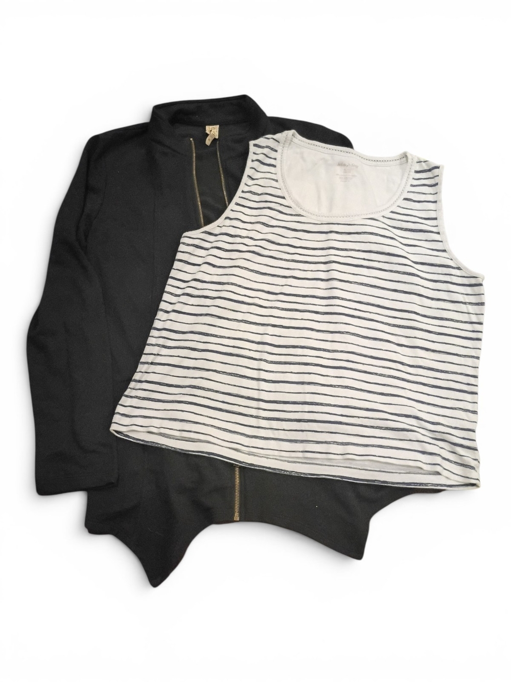XCVI Women's Black Zip Jacket with White Stag Navy Striped Tank Bundle -XL